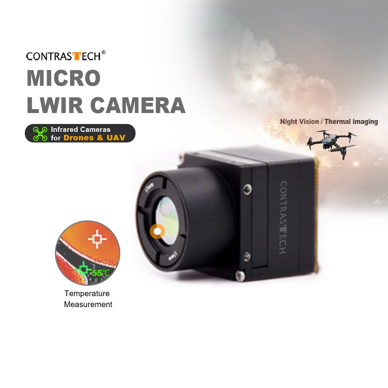 Thermal Imager Drone Gimbal - 640x512 LWIR Sluiterloze radiometrische warmtebeeldkern 1-4x